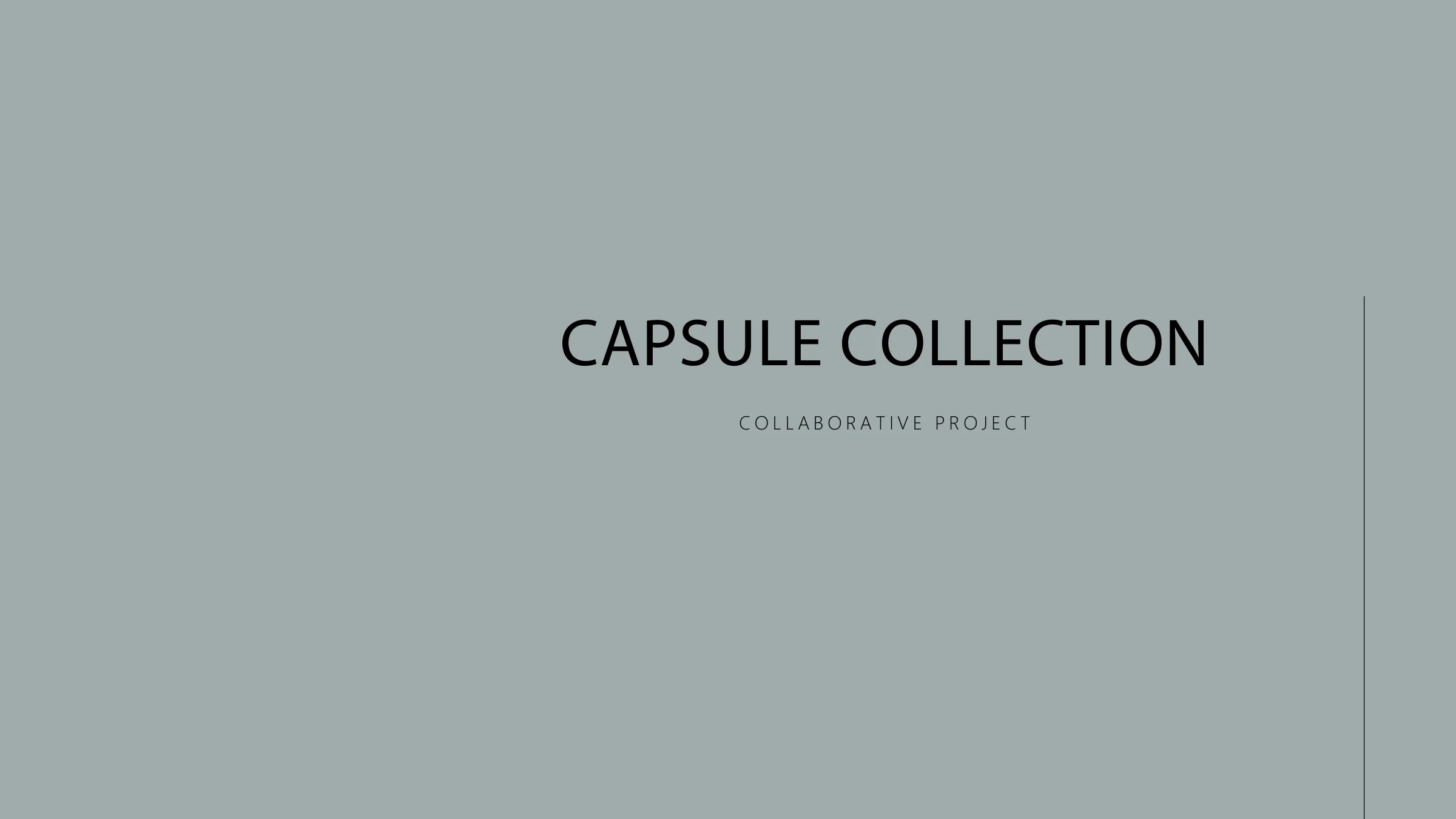 Fika capsule collection cover — 'Capsule Collection · Collaborative Project' set on a sage-grey slide with a thin hairline rule.