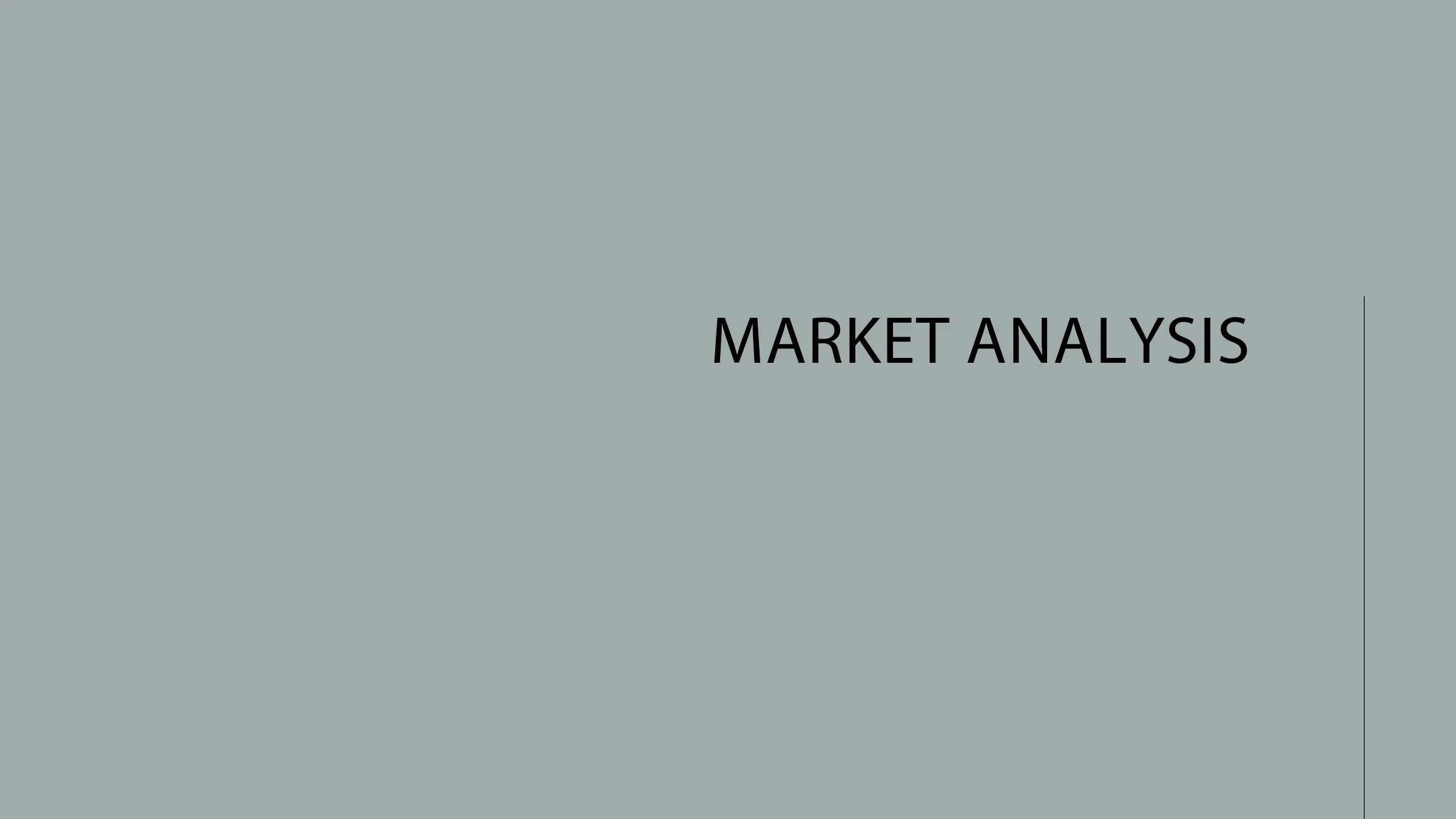 Market analysis — section divider on the sage-grey slide.