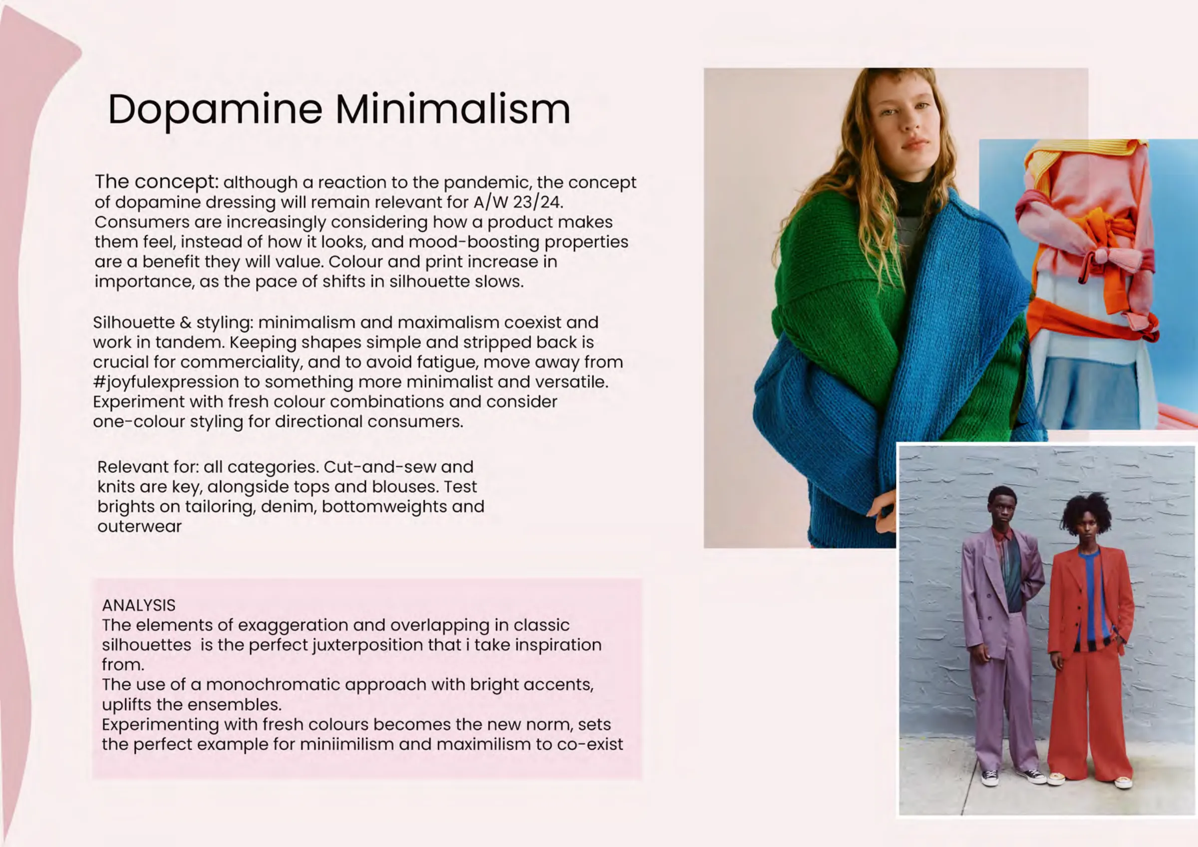 Trend analysis — 'Dopamine Minimalism': minimal-maximal silhouettes and mood-boosting colour for A/W 23/24.